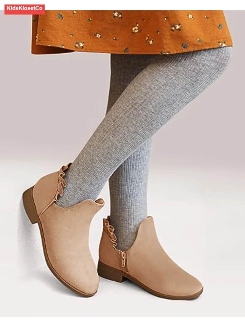 Girls' Ruffled Ankle Boots V Cut Out Chunky Low Heel Dressy Western Booties